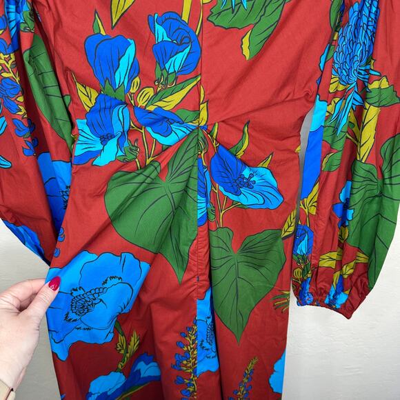 NWT Anthropologie Farm Rio Long Sleeve Floral V Neck Cut Out Midi Dress XXS - Picture 11 of 16